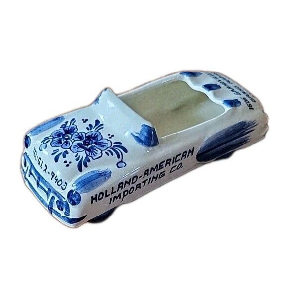 Rare Vintage Delfts Ashtray/Bowl Decor Convertible Car 6" Blue & White Holland - Picture 2 of 13